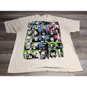 Vintage Y2K‎ Marvel Mad Engine Superheroes Collage T-Shirt Neon Retro Faded 2XL